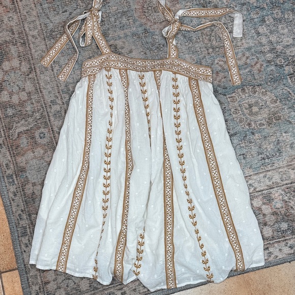 Cleobella Lacey Mini Dress w Tie Straps Side pockets Ivory & Brown Embroidered-S - Picture 3 of 15